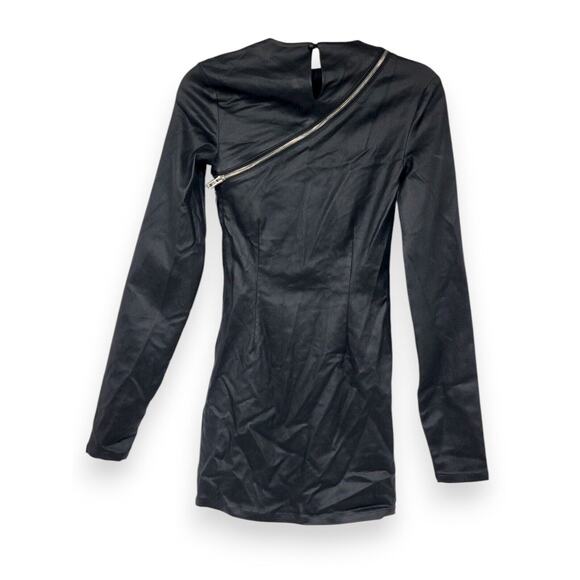 SER.O.YA Black‎ Asymmetrical Zip Vegan Leather Mini Dress Small Edgy Long Sleeve - Picture 2 of 4
